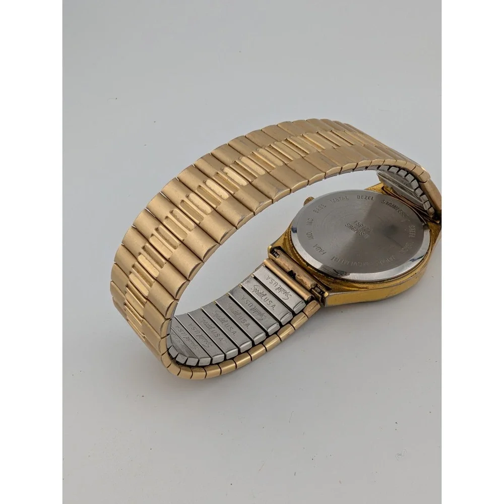 Vintage Rustler Watch Men 34mm Case Gold Stretch Band BPP‎ Monogram- New Battery